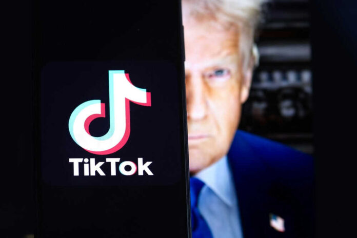 TikTok logo on screen with mans face behind